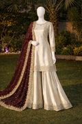 Ivory Silk Sharara Set with Maroon Dupatta