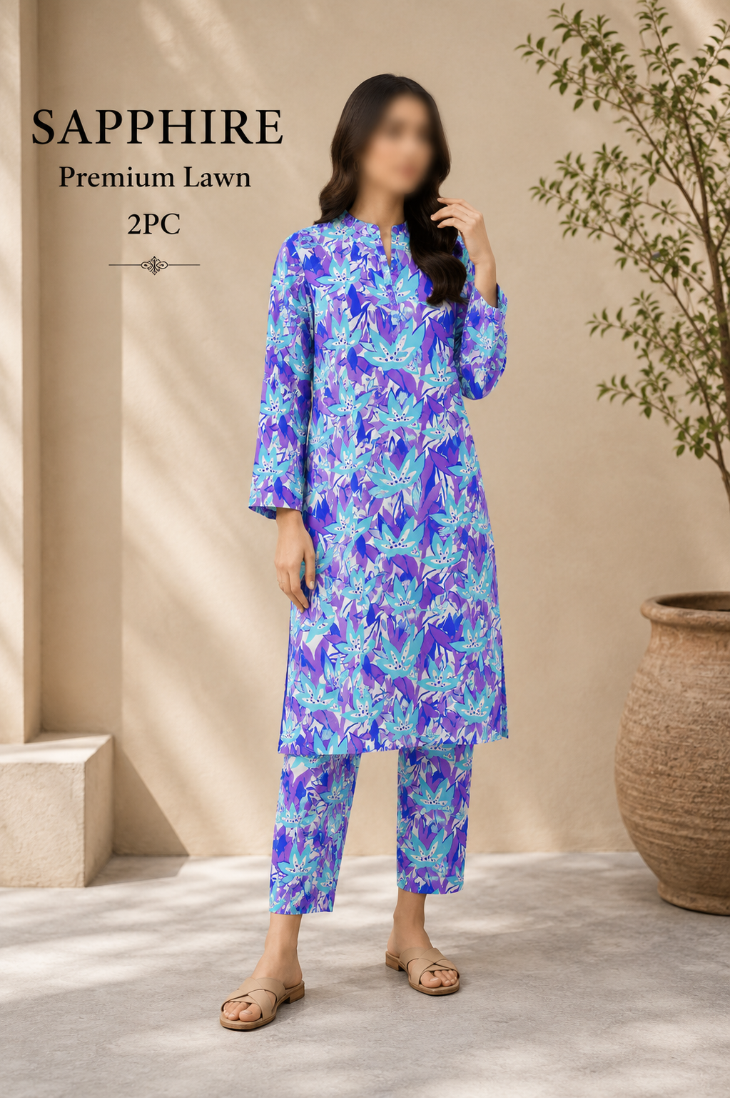 Sapphire Premium Lawn – Diamond Ikat All Over Print Unstitched 2 Piece