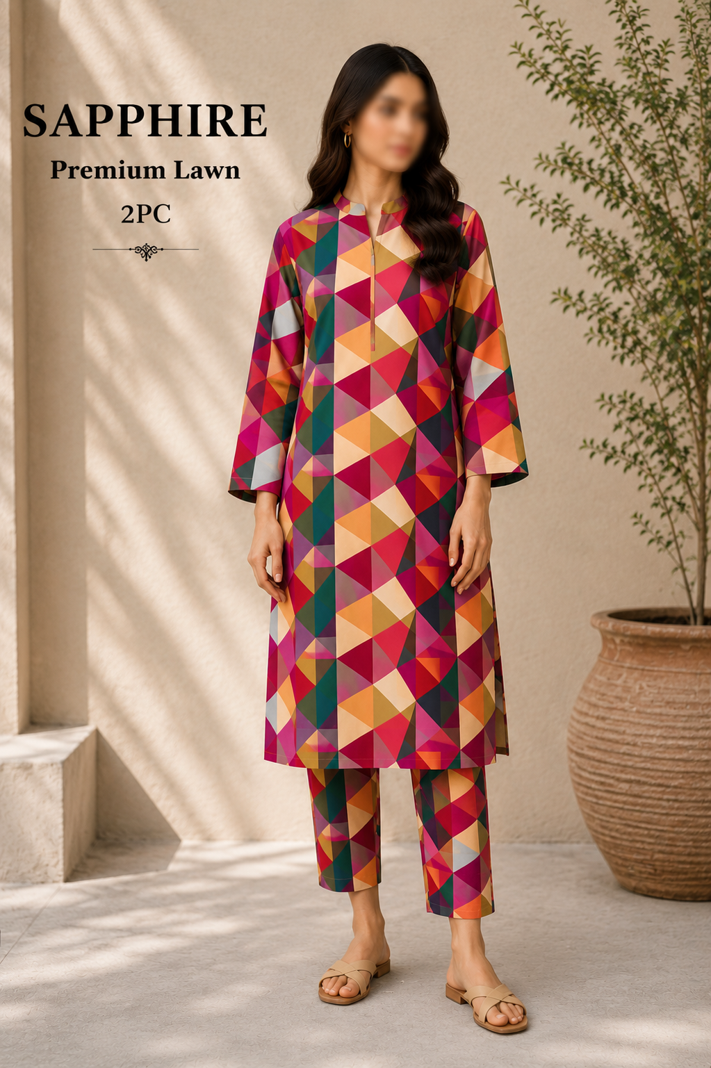Sapphire Premium Lawn – Diamond Ikat All Over Print Unstitched 2 Piece