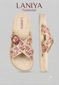 LANIYA Floral Cross-Strap Comfort Sandals – Beige