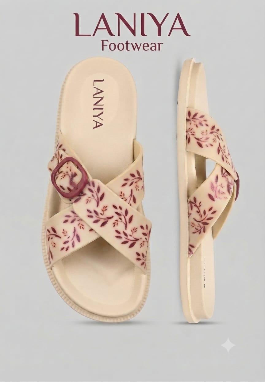 LANIYA Floral Cross-Strap Comfort Sandals – Beige