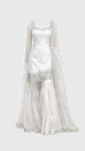 Graceful White Satin-Silk Gharara Set with Silver Sequin Embellishments